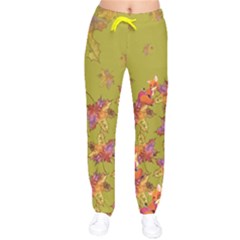 Elegant Warm Shade Yellow Green Woodland Fox Women Velvet Drawstring Pants