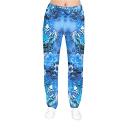 Vintage Floral Dodger Blue Tiger Print Stretch Women Velvet Drawstring Pants