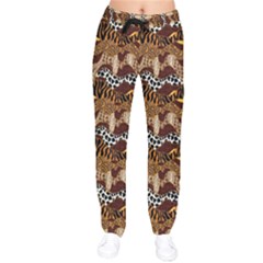 Africa Safari Animal Digital Print Brown Stretch Women Velvet Drawstring Pants