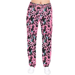 Paint Pink Leopard Print Stretchy Women Velvet Drawstring Pants