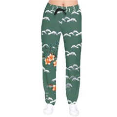 Hawaiian Frangipani Floral Green Velvet Drawstring Pants