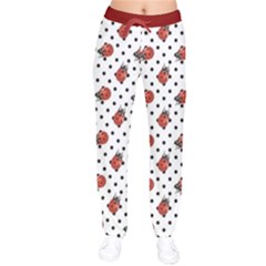 Red Ladybugs Black Polka Dots Pattern Velvet Drawstring Pants