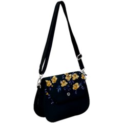 Simple Japanese Floral Dark Slate Gray Print Saddle Handbag by CoolDesigns