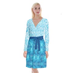 Light Blue Christmas Snowflakes Long Sleeve Velvet Front Wrap Dress by CoolDesigns