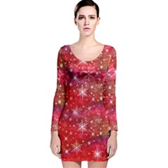 Vintage Xmas Stars Red Lights Long Long Sleeve Velvet Bodycon Dress