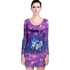 Starry Night Purple Dreamy Deers Long Sleeve Velvet Bodycon Dress