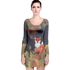 Cute Fox Dark Gray Autumn Fall Long Sleeve Velvet Bodycon Dress