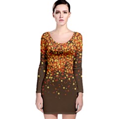 Fall Leaf Dark Saddle Brown Autumn Long Sleeve Velvet Bodycon Dress