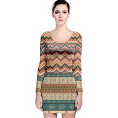 Autumn Tribal Light Colorful Fall Aztec Zigzag Long Sleeve Velvet Bodycon Dress