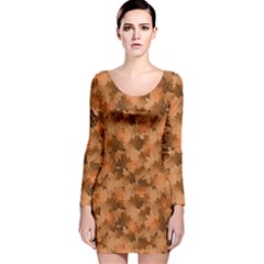 Sienna Autumn Bush Leaves Long Sleeve Velvet Bodycon Dress