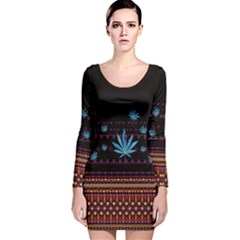 Mexico Marijuana Black Marijuana Badges Long Sleeve Velvet Bodycon Dress