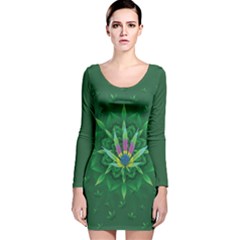 Marijuana Leaves Green Long Sleeve Velvet Bodycon Dress