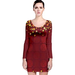 Shine Lucky Coins Red Long Sleeve Velvet Bodycon Dress