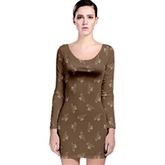 Brown Tyrannosaurus Long Sleeve Velvet Bodycon Dress