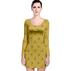 Dark Yellow Tyrannosaurus Long Sleeve Velvet Bodycon Dress