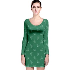 Green Tyrannosaurus Long Sleeve Velvet Bodycon Dress