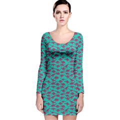 Mint Purple Dinosaur Long Sleeve Velvet Bodycon Dress