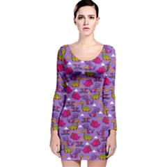 Dinosaur Game Purple Purple Dinosaur Long Sleeve Velvet Bodycon Dress