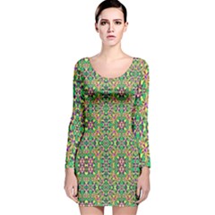 Green Abstract Iridescent Pattern Long Sleeve Velvet Bodycon Dress