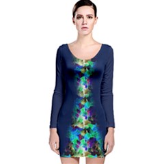 Paint Fade Floral Colorful Blue Garden Long Sleeve Velvet Bodycon Dress