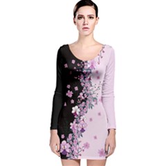 Floral Orchids Yin Yang Black Long Sleeve Velvet Bodycon Dress by CoolDesigns