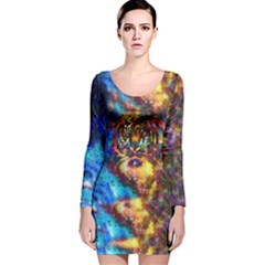 Hand Drawn Art Colorful  Sketch Tiger Long Sleeve Velvet Bodycon Dress by CoolDesigns