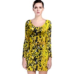 Paint Yellow Python Pattern Long Sleeve Velvet Bodycon Dress