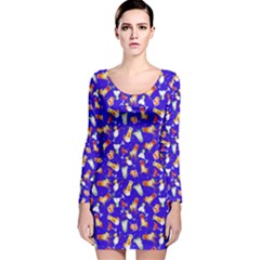 Tropical Beach Blue Purple Cocktail Alcohol Long Sleeve Velvet Bodycon Dress by CoolDesigns