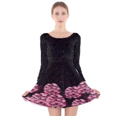 Dark Blossom Japanese Style Cherry Blossom Long Sleeve Velvet Skater Dress by CoolDesigns