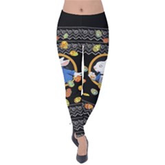 Alice Wonderland Rabbit Black Velvet Leggings