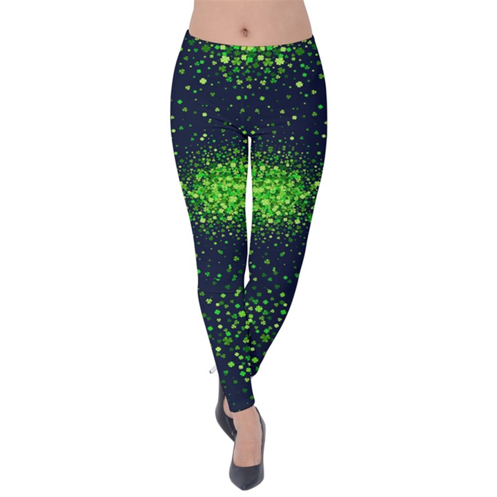 Navy Shamrock Green Clover Shamrock Handraw Velvet Leggings