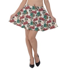 Skull Flowers Ivory Velvet Skater Skirt by CoolDesigns