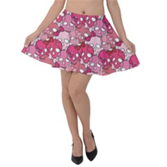 Hot Pink Girl Skulls With Bow On White Velvet Skater Skirt