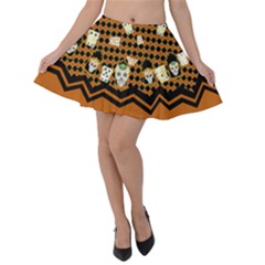 Orange Checkered Sugar Skull Halloween Velvet Skater Skirt