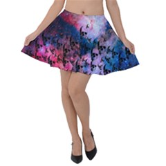 Space Gradient Purple Skulls Stars Print Velvet Skater Skirt