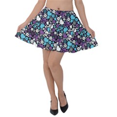 Purple Flowers Skulls And Hearts Pattern Velvet Skater Skirt