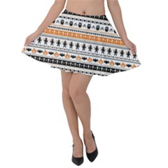 White Halloween Pattern Pumpkin Ghost Voodoo Doll Velvet Skater Skirt by CoolDesigns