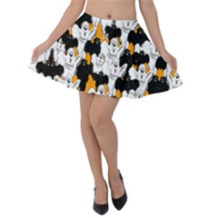 Black & Orange Ghost Costume Print Velvet Skater Skirt