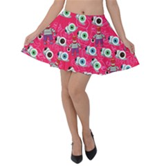 Eyeballs Deep Pink Halloween Design Velvet Skater Skirt