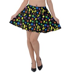 Colorful Ghost Pixel Design Velvet Skater Skirt