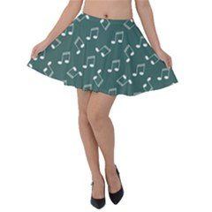 Dark Cyan Music Elements Notes Pattern Velvet Skater Skirt