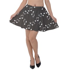 Music Elements Notes Dark Gray Pattern Velvet Skater Skirt