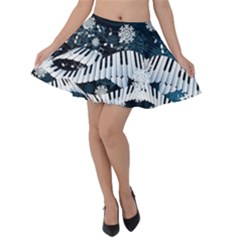 Christmas Musical Dark Steel Blue Piano Velvet Skater Skirt by CoolDesigns