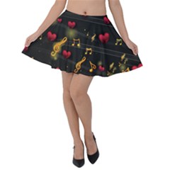 Musical Lover Hearts Dark Black Gray Swing Velvet Skater Skirt