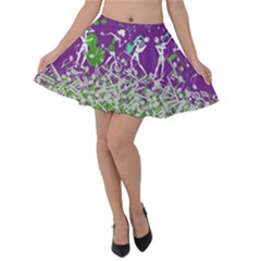 Music Notes Dark Violet Musical Print Swing Velvet Skater Skirt