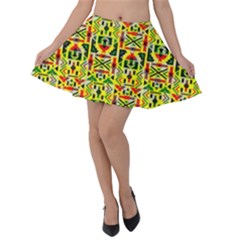 African Dashiki Print Bright Yellow Velvet Skater Skirt by CoolDesigns