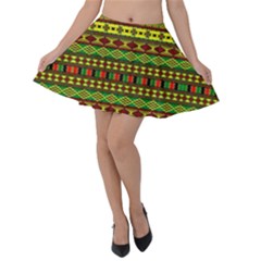 Sun African Print Yellow Green Dashiki Velvet Skater Skirt