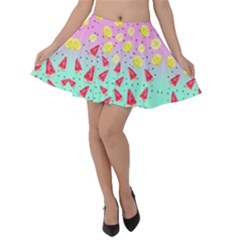 Lemon Watermelon Violet Gradient Turquoise Velvet Skater Skirt