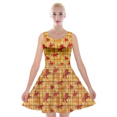 Orange & Red Pattern With Horses Silhouettes Velvet Skater Dress