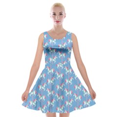 Deep Sky Blue Carousel Horses Pattern Velvet Skater Dress  by CoolDesigns